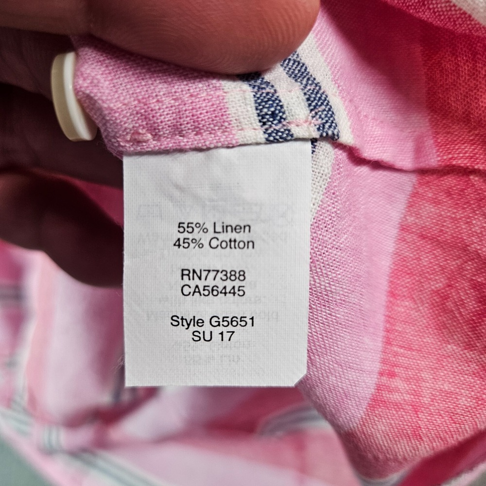 J Crew Linen Blend Shirt Top Women XL Button Up Long Sleeve Pink Red Striped - Picture 5 of 12